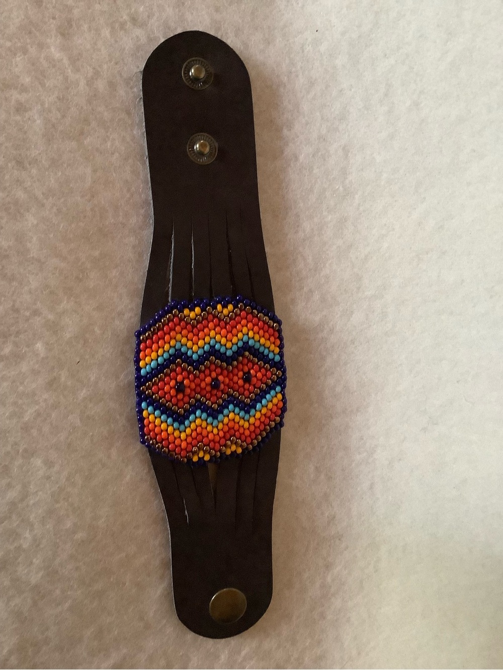 Beaded Leather Bracelet in Brown & Multicolor